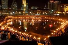 night photo of Waterfire festival