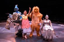 Four disabled performers dressed as Wizard of Oz characters