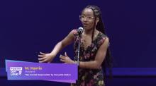 Madison Harris reciting onstage