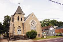 The outside of a church. 