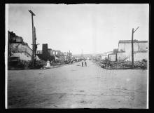 Historic photo of buildings burned down or bombed in Tulsa. 