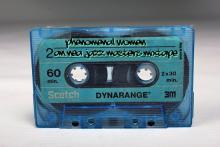 Photograph of one side of a cassette tape with text "Phenomenal Women an NEA Jazz Masters mixtape"