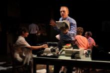 Laurena Allan, Scott Shepherd, Kate Scelsa, and Vin Knight perform a scene of Gatz. Photo by Paula Court