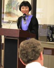 Amy Tan at a Big Read event at the Hillsborough County Public Library in Tampa, Florida. Photo by Bob Shonbrun