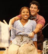 Eleasha Gamble as Laurey and Nicholas Rodriguez as Curly in the Arena Stage at the Mead Center's production of Rodgers and Hammerstein?s "Oklahoma!" . Photo by Carol Rosegg.