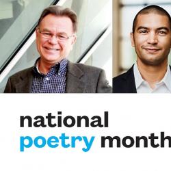 collage of photos of poets Adrian Matejka and Alberto Rios with text that says National Poetry Month