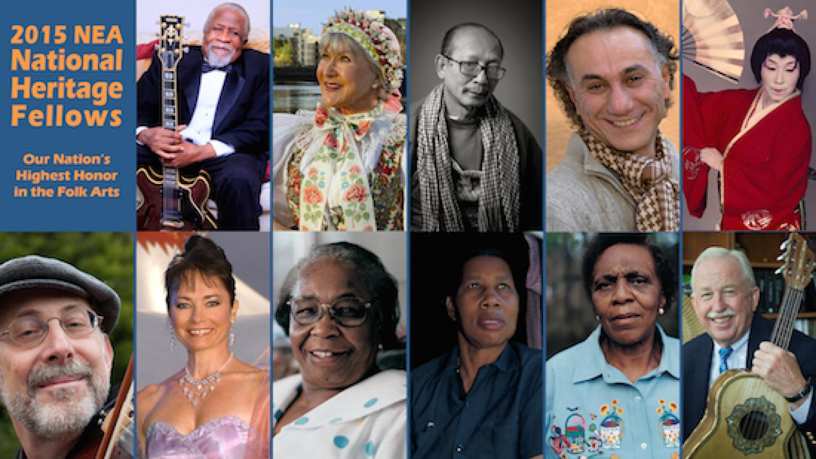 Collage of photos of all 11 2015 NEA National Heritage Fellows