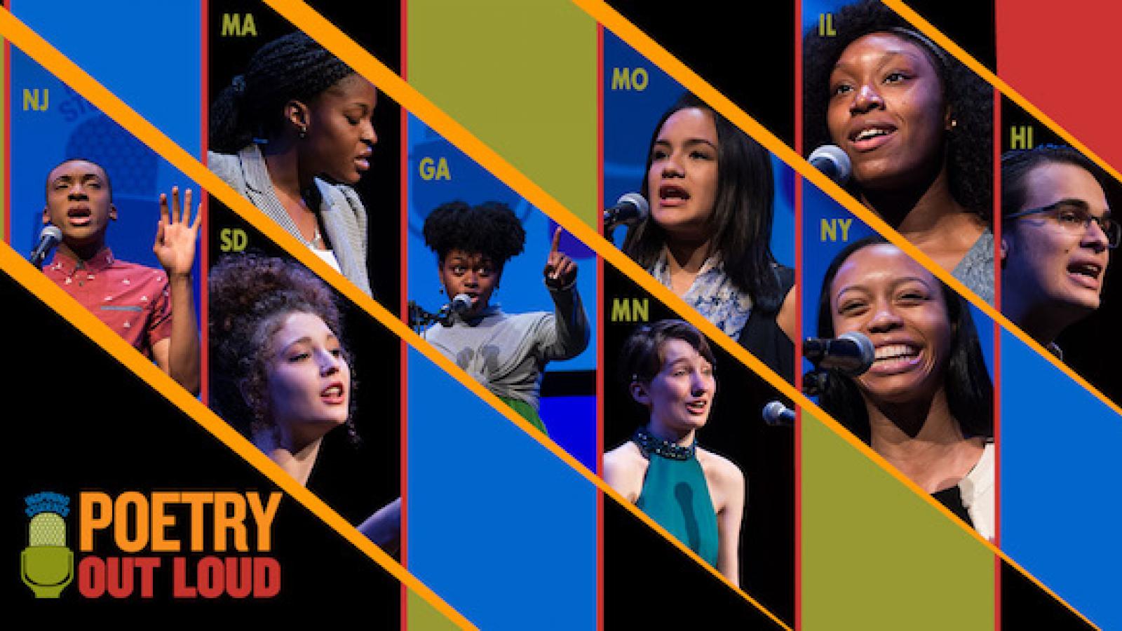 Photos of nine Poetry Out Loud regional finalists