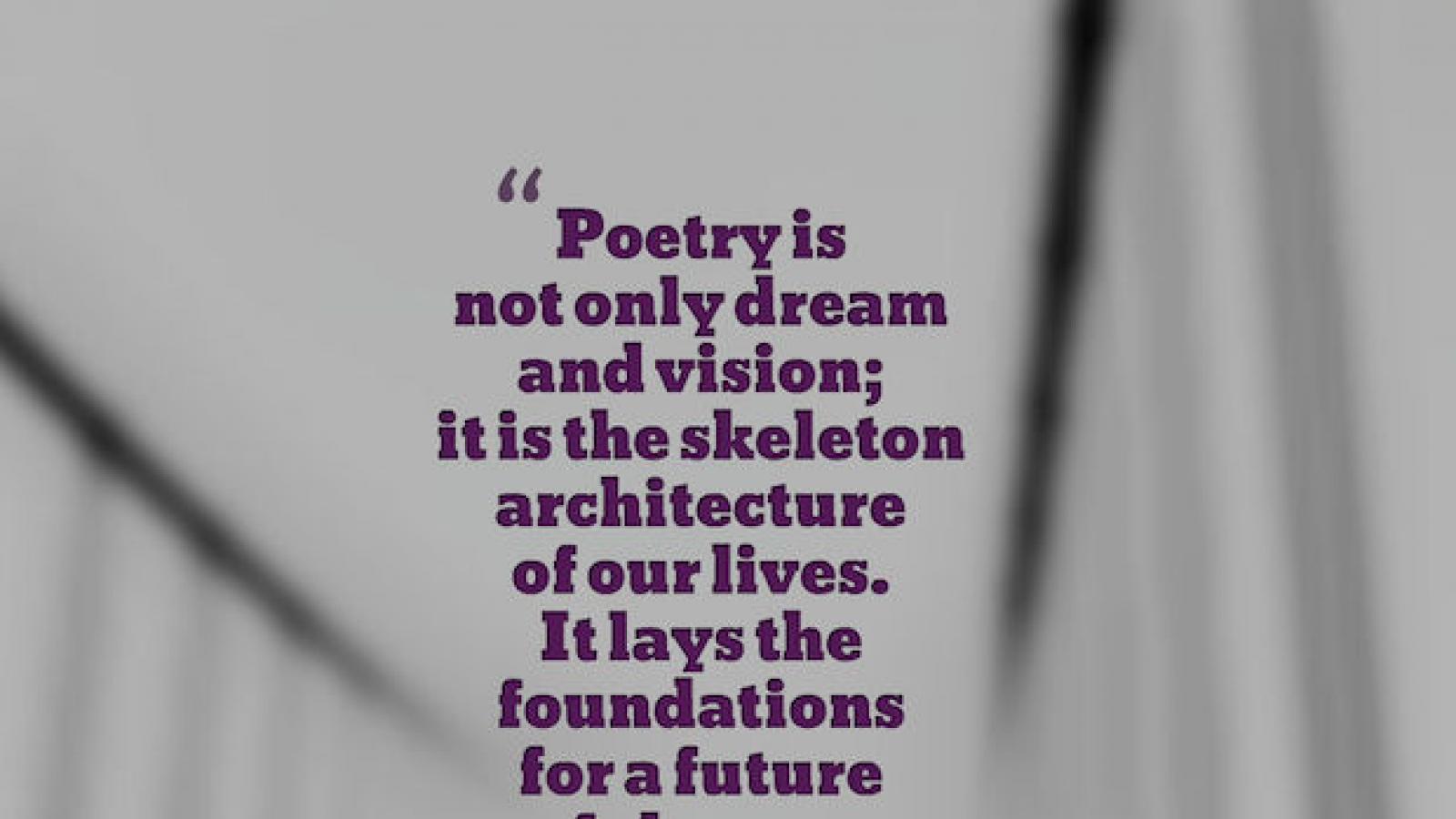 Poetry is not only dream and vision; it is the skeleton architecture of our lives. It lays the foundations for a future of change, a bridge across our fears of what has never been before. Audre Lorde