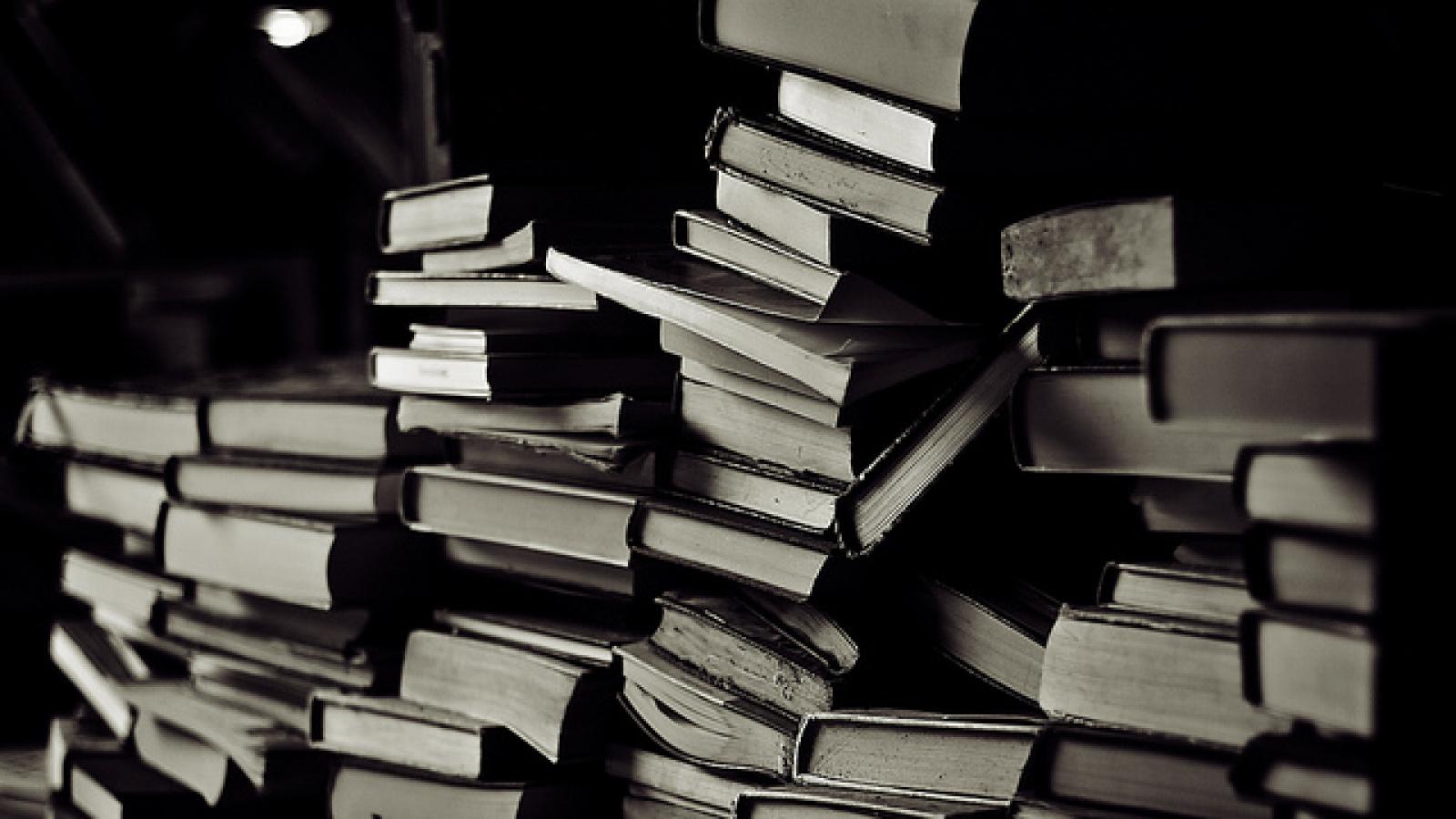 Stack of books Black and white photo of stack of books