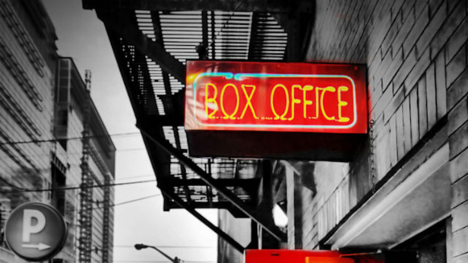 Red door of theater box office