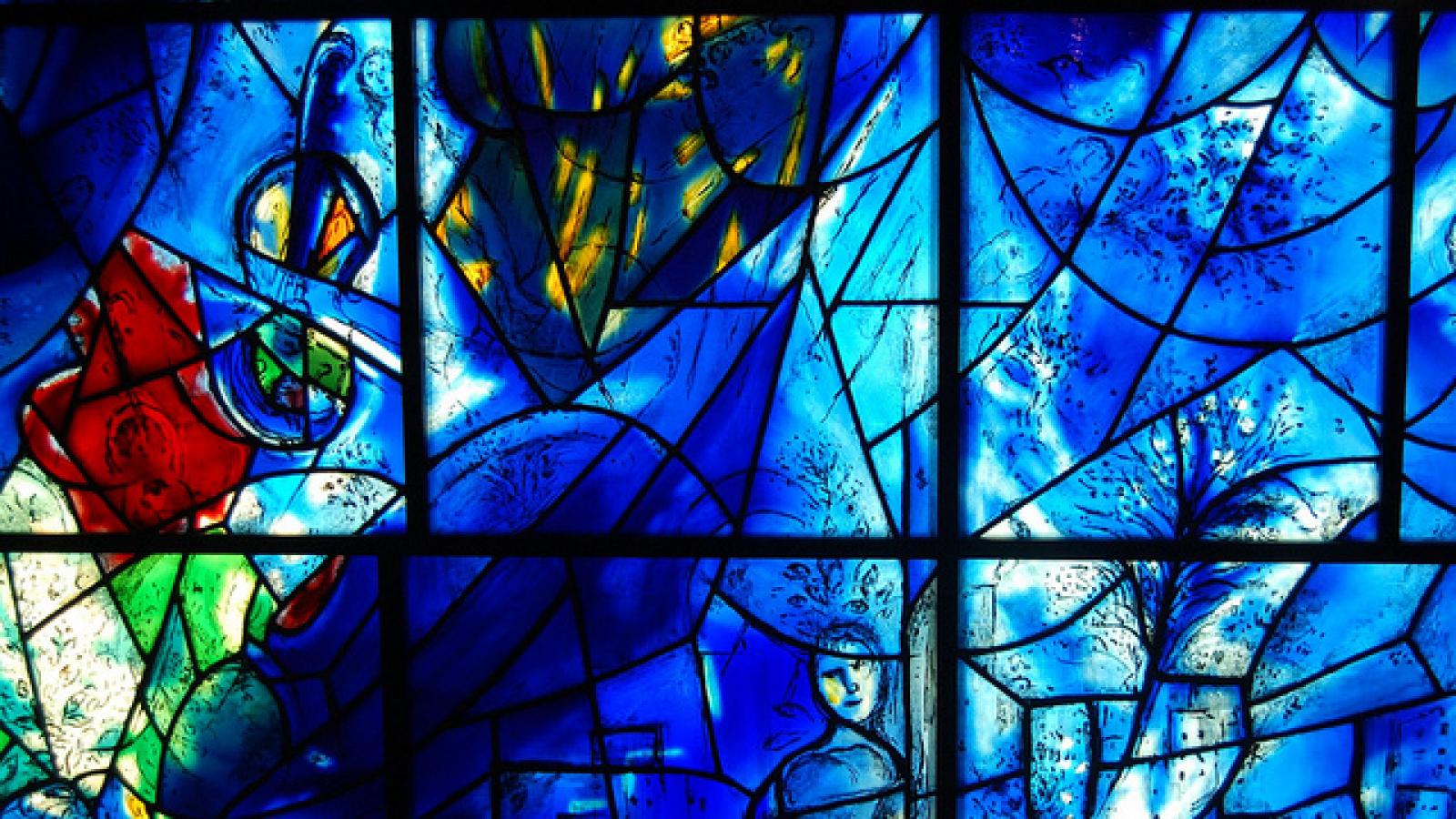 Blue stained glass windows