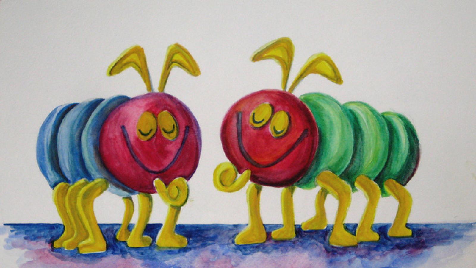 Painting of Cootie creatures from boardgame Painting of Cootie creatures from boardgame