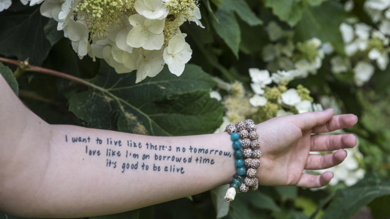 A photo from Ask the Question A tattooed arm belonging to a suicide survivor