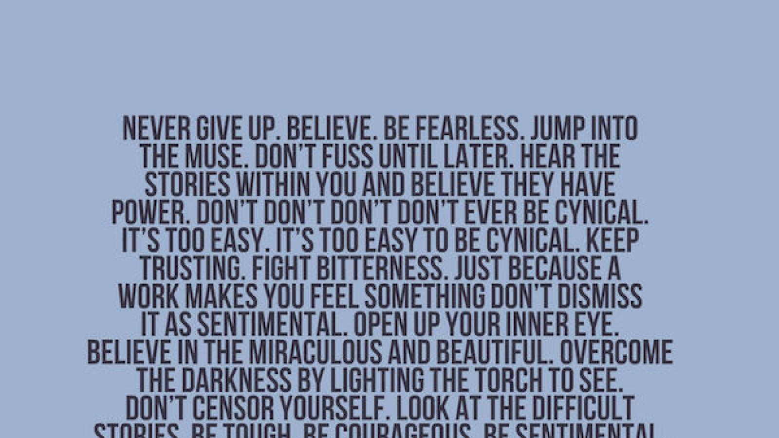 an extended quote by Debra Magpie Earling encouraging artists to create and to give back