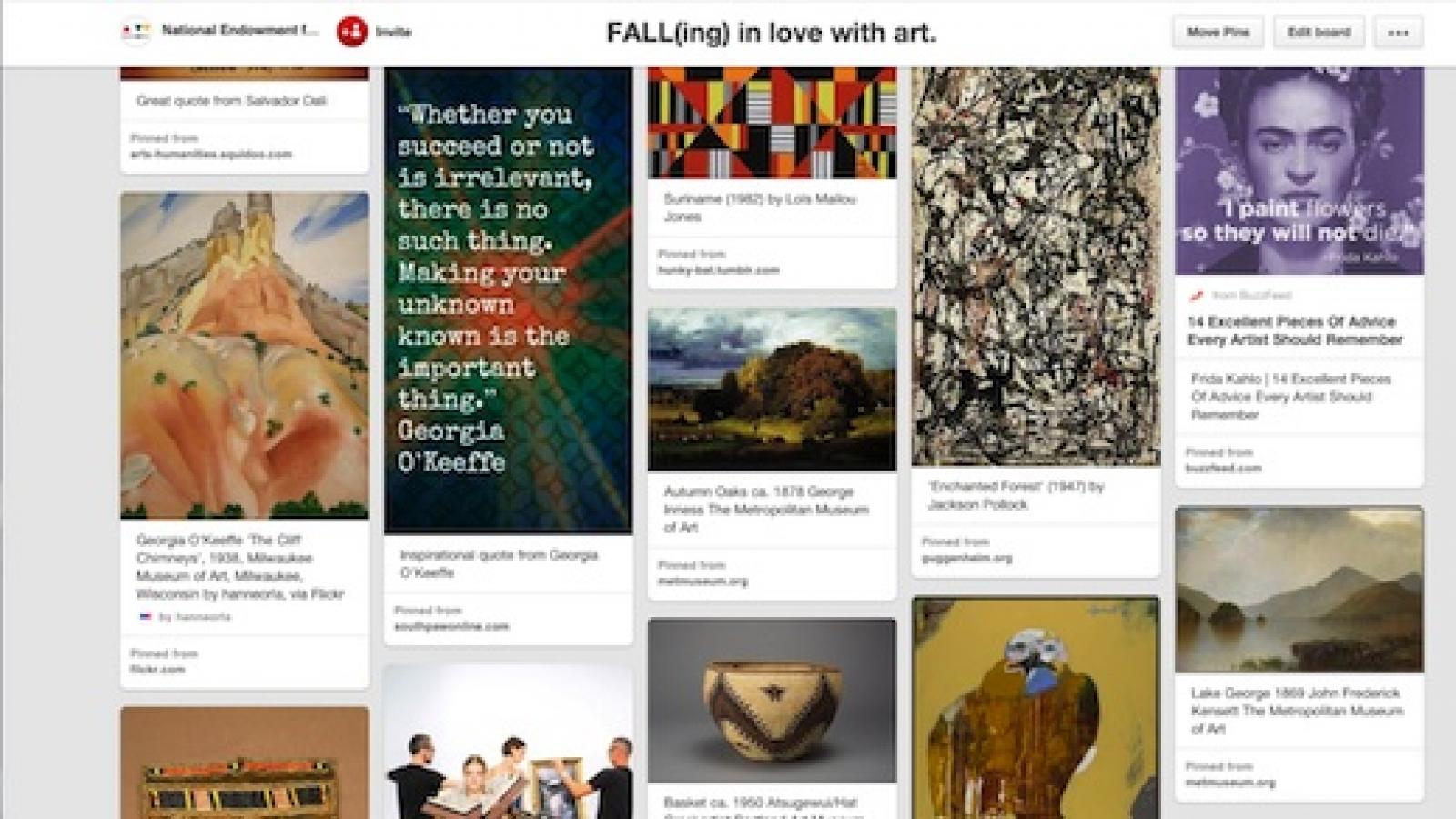 A screenshot of a fall-themed pinterest board with several quotes and art works