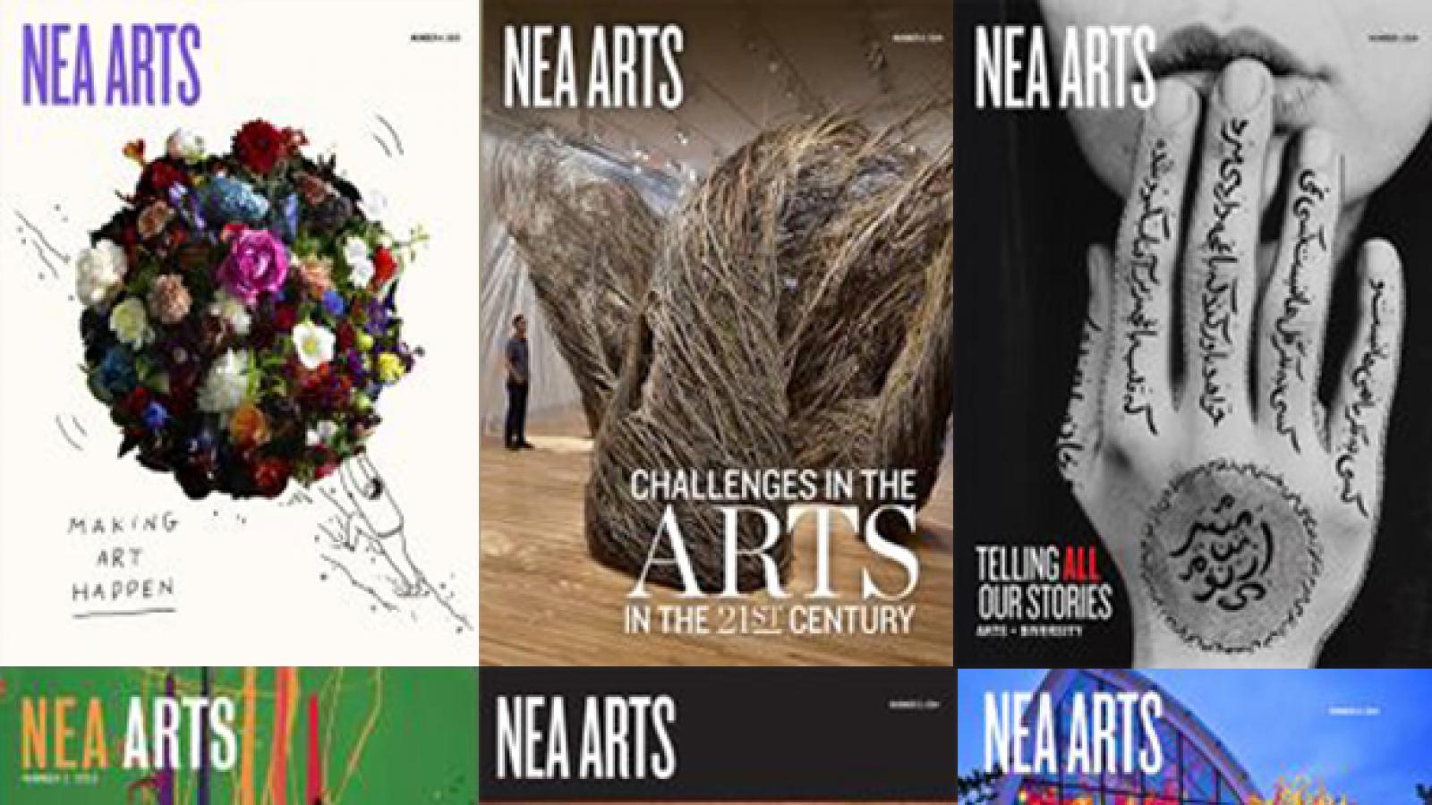 NEA Arts covers Six covers of past issues of the National Endowment for the Arts magazine