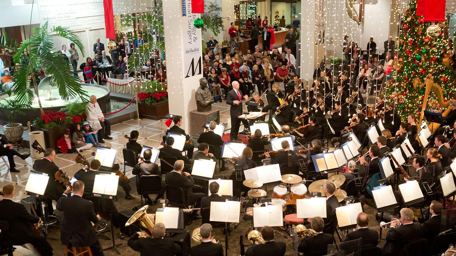 Orchestra playing at Houston Methodist Hospital. 