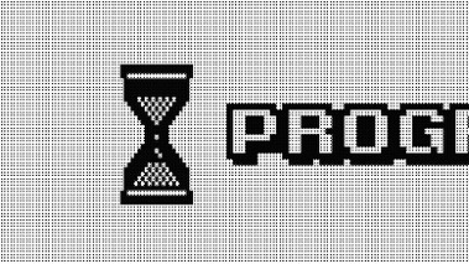 Digital hourglass Computer image of hourglass and word "progress"