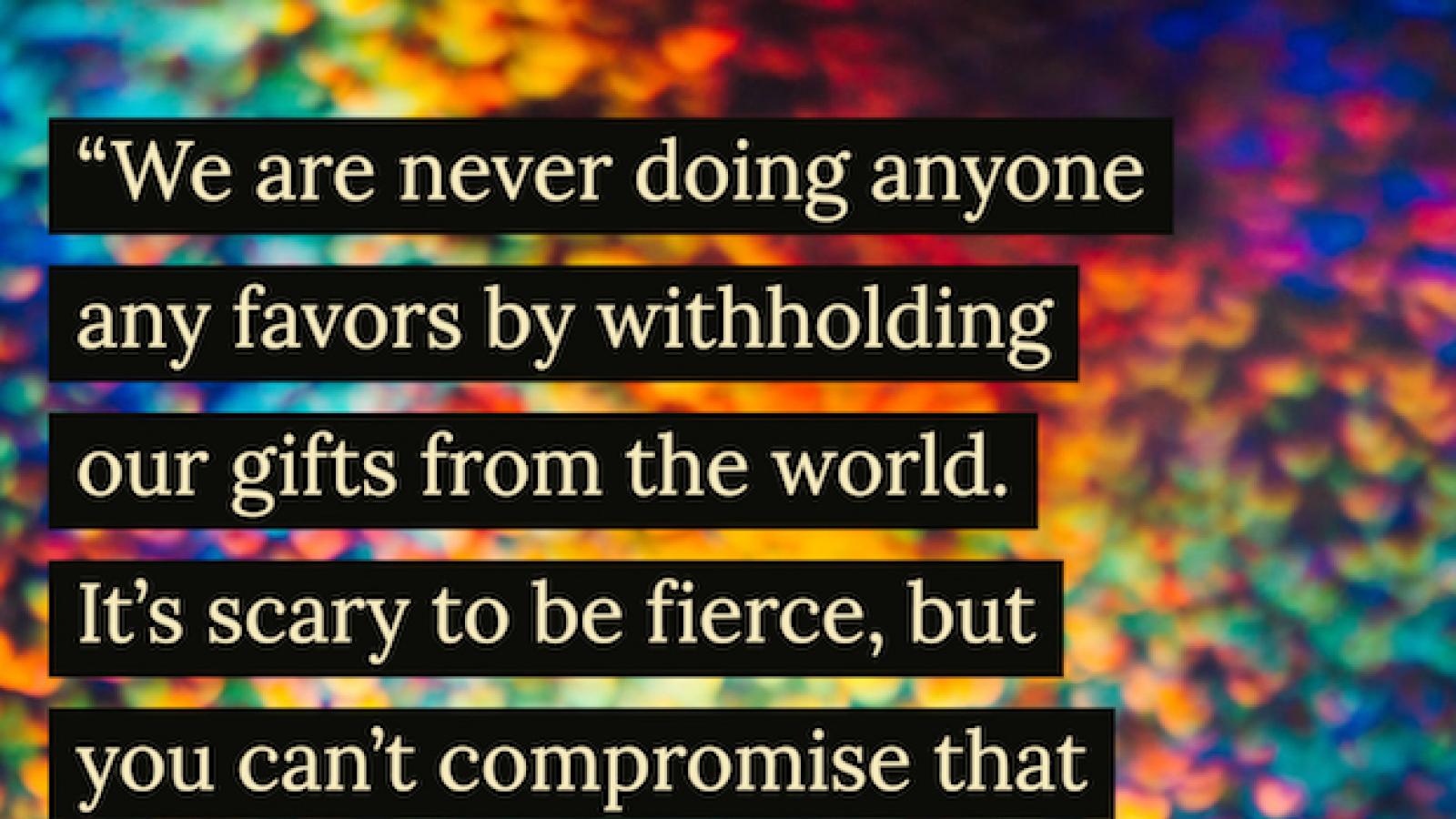 quote by Idina Menzel against background of blurry multicolored dots