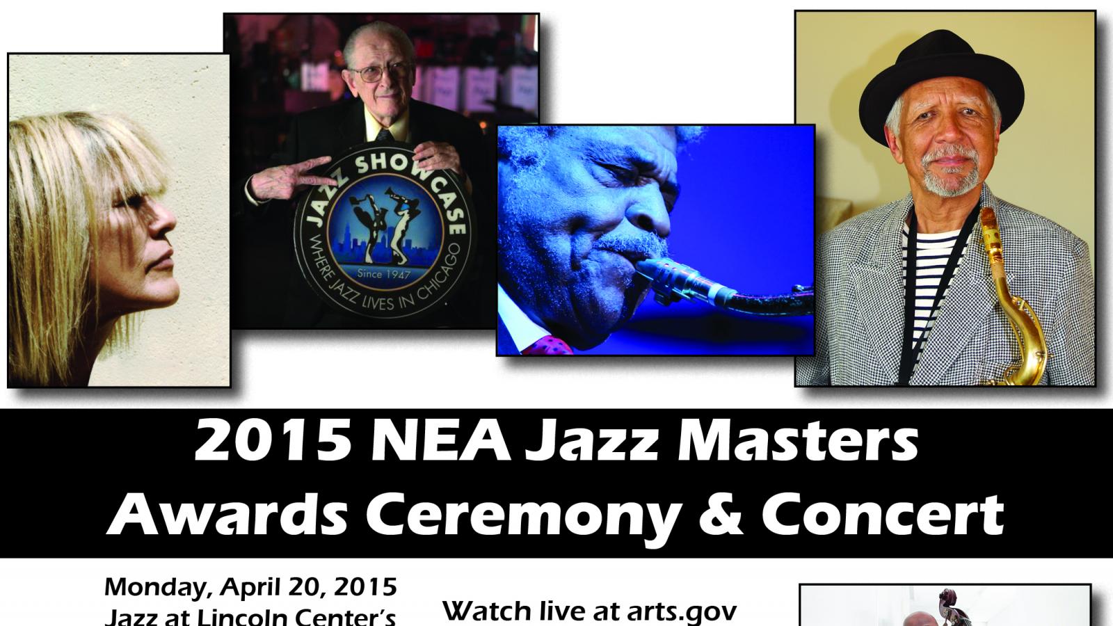 Headshots of 2015 NEA Jazz Masters and headshot of Christian McBride