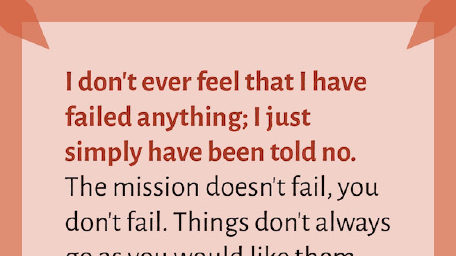 I don't ever feel that I have failed anything; I just simply have been told no. quote by James Nyoraku Schlefer