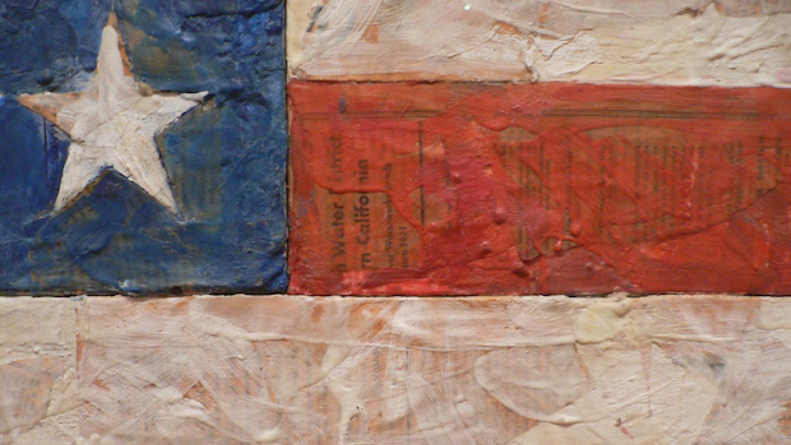 cropped photo of US flag painting by Jasper Johns