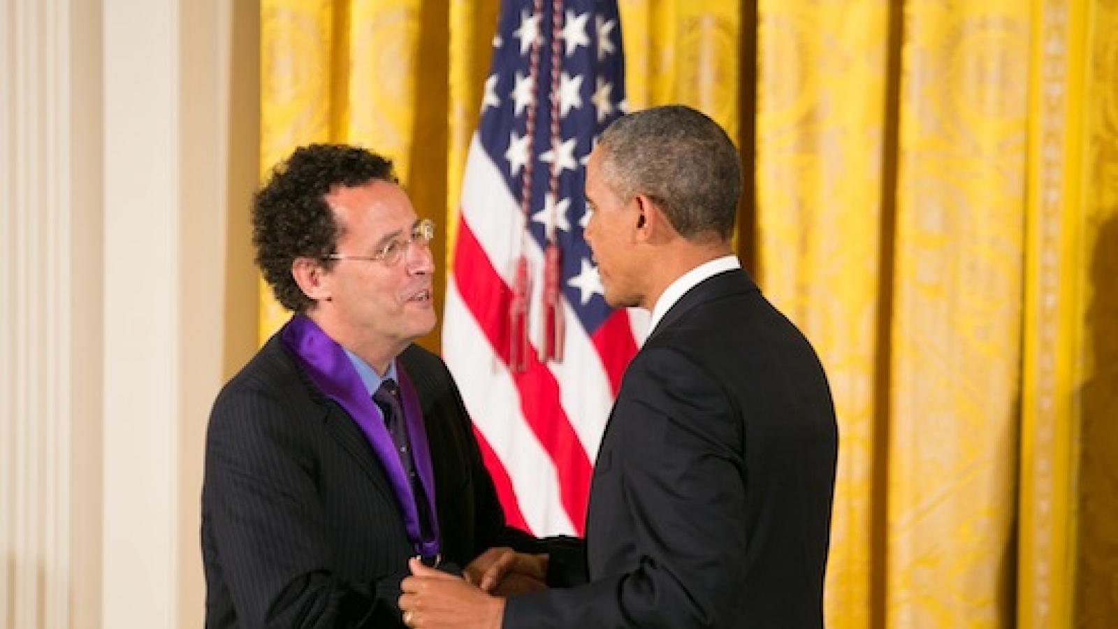 Tony Kushner and President Barack Obama at the 2012 National Medal of Arts ceremony