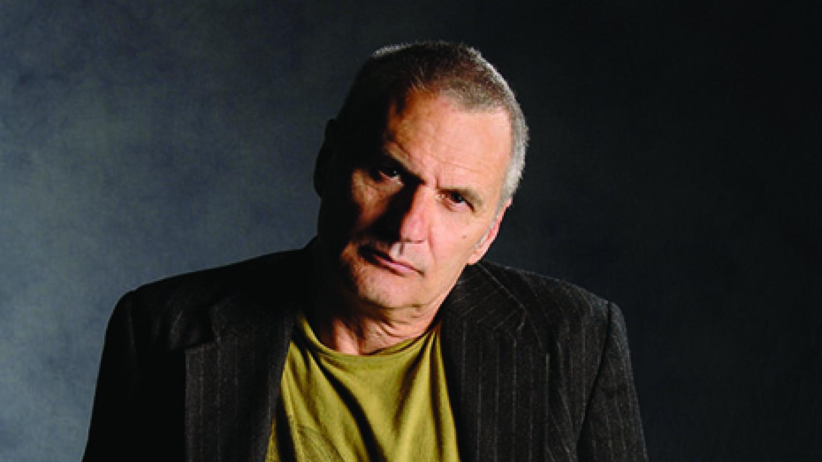 A headshot of playwright Morris Panych on top of a headshot of his husband designer Ken MacDonald