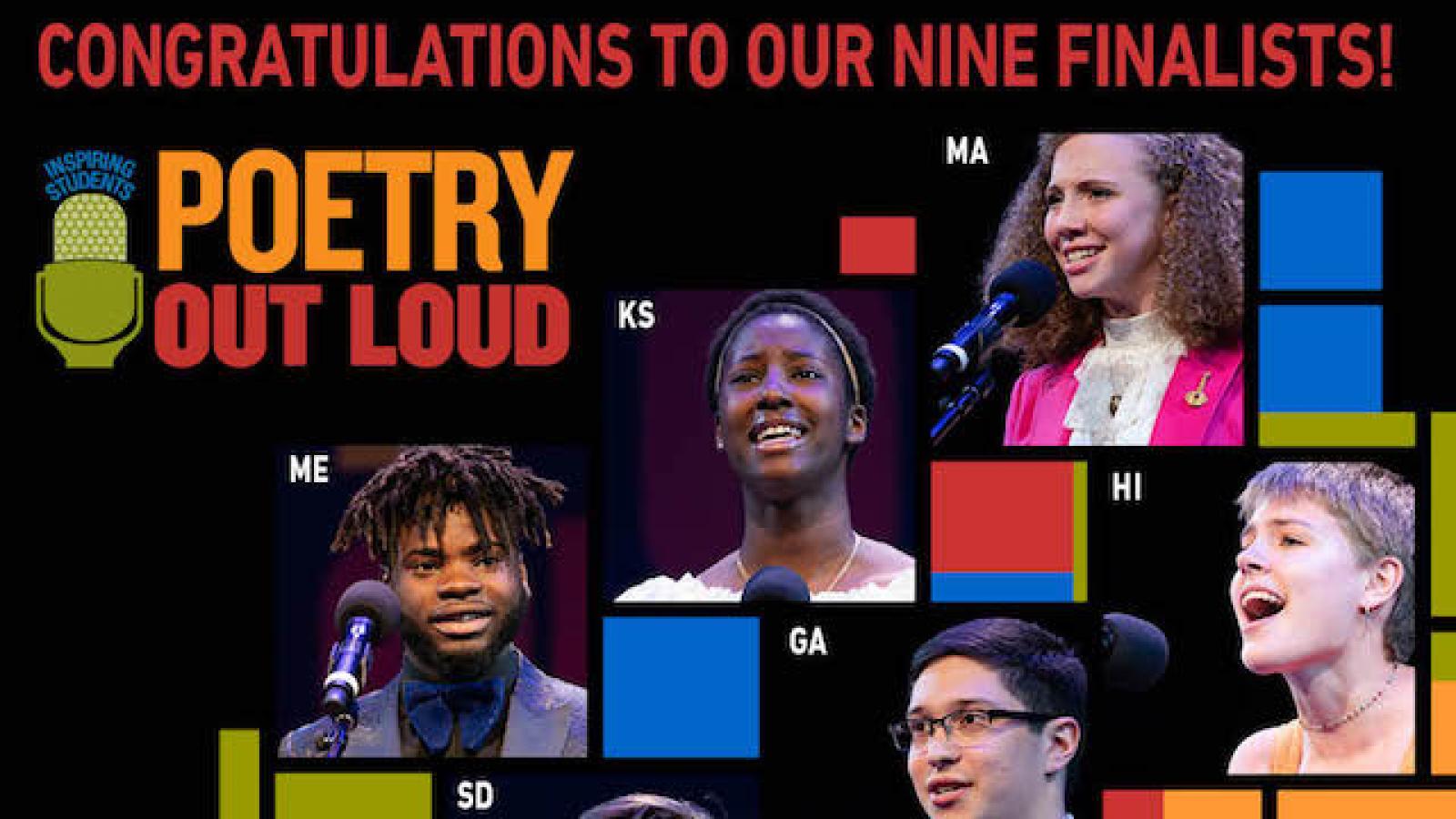 collage of photos of nine poetry out loud finalists