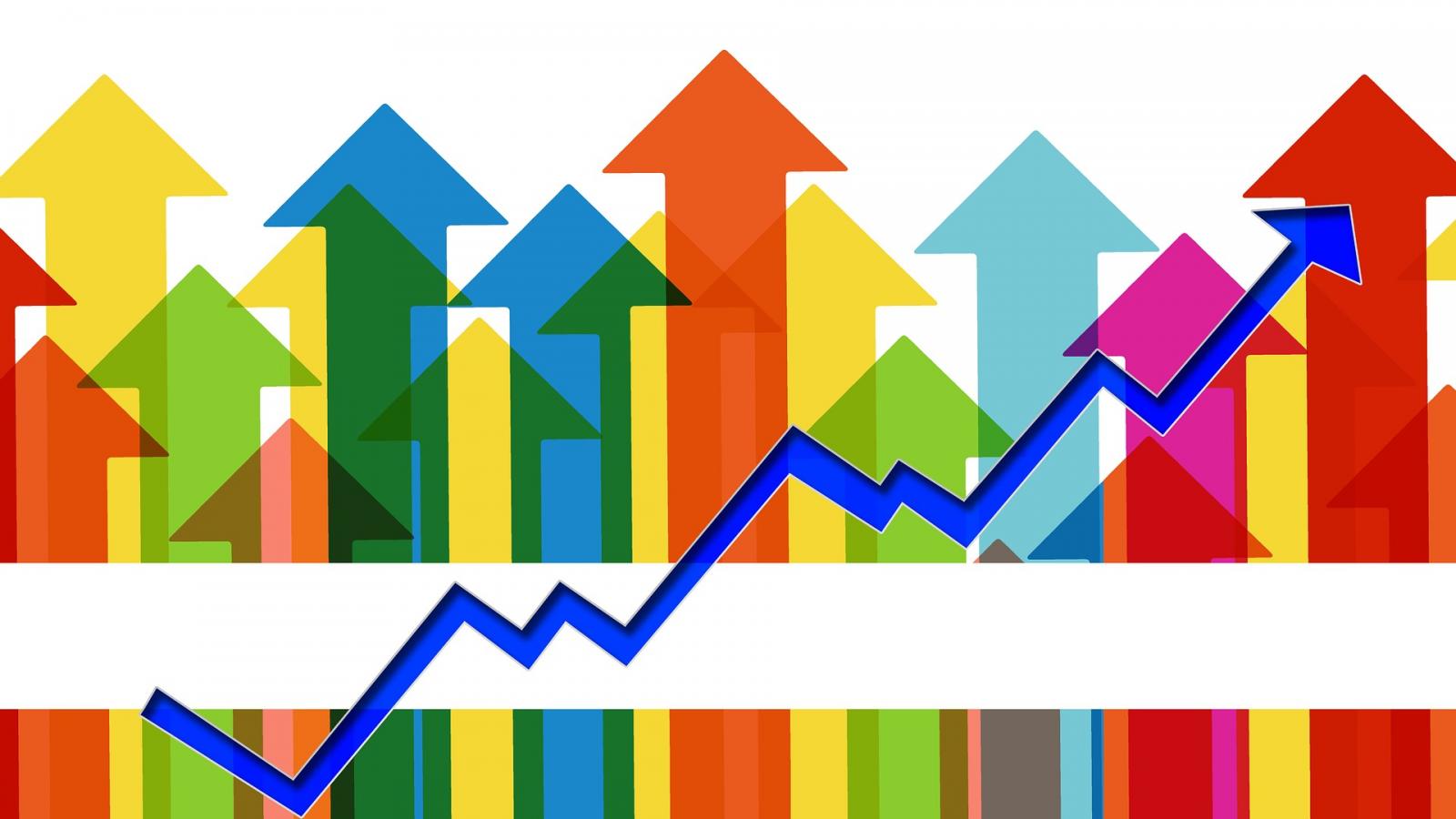 abstract collection of different colored arrows pointing up