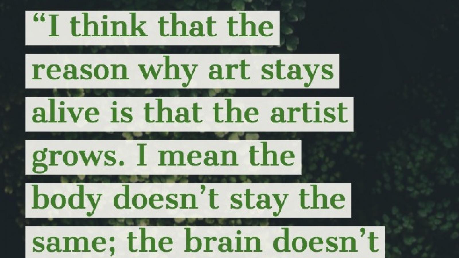 a graphic representation of the Sonia Sanchez quote with green text on white backgrounds over a photo of green ivy