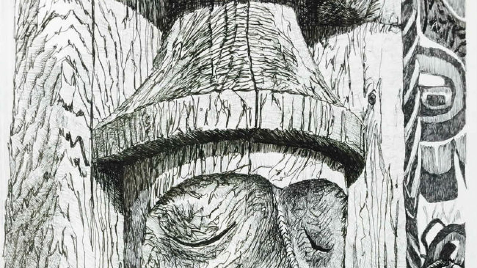 A sketch of a totem pole in Alaska