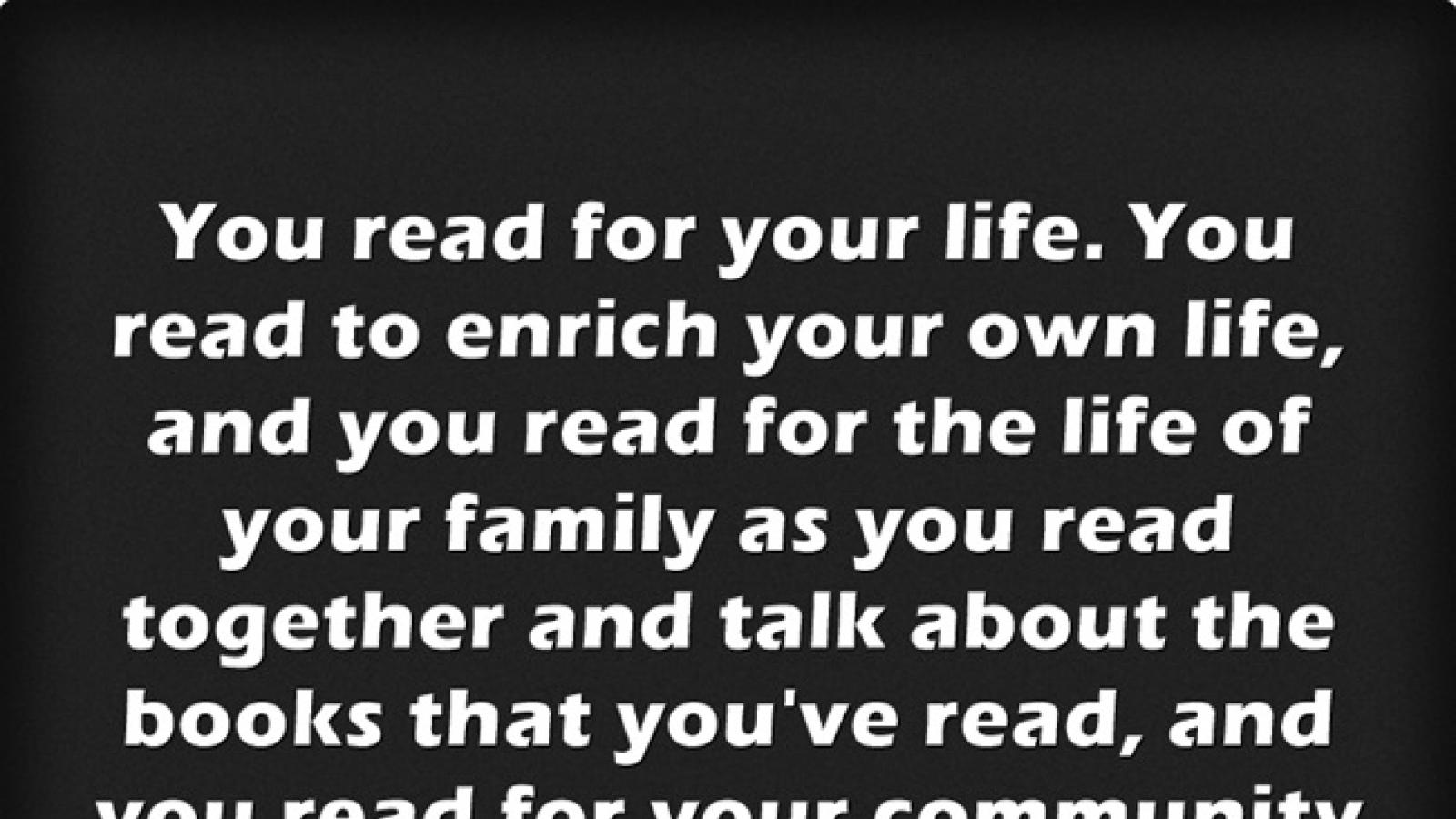 a quote by Katherine Paterson that says we read for our community and to know the world as well as for ourselves
