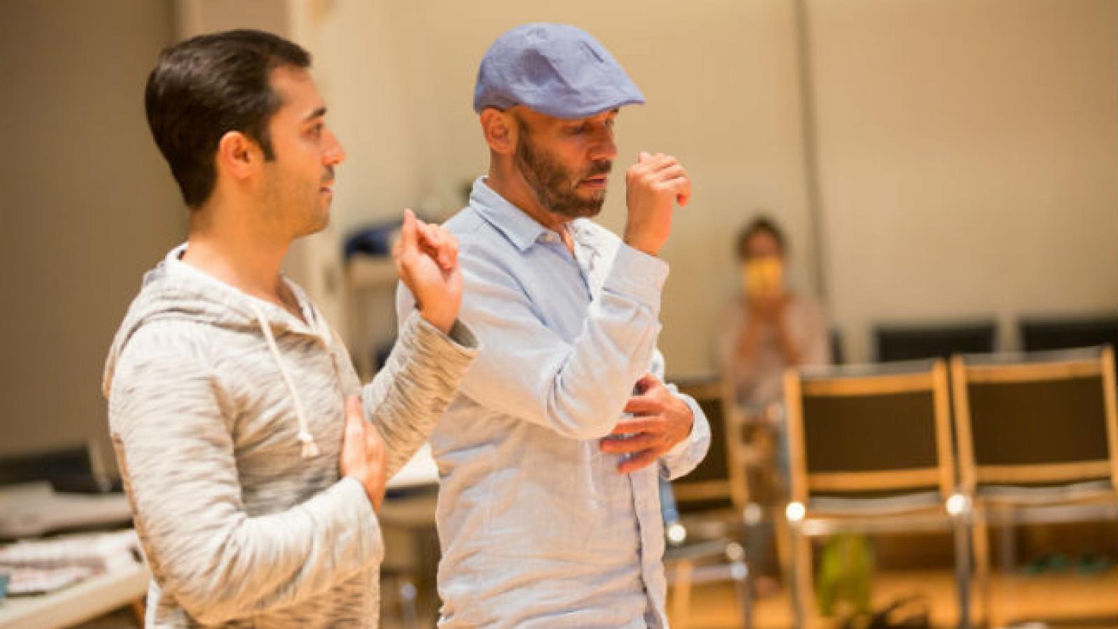 Rehearsal for Bathing in Moonlight Two men standing side-by-side