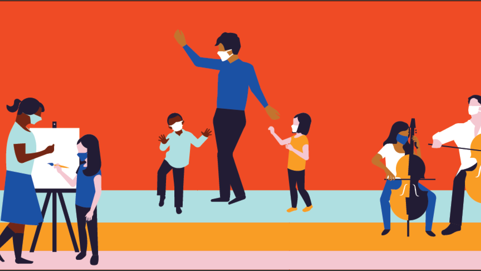 Graphic image of adults and children engaging in art