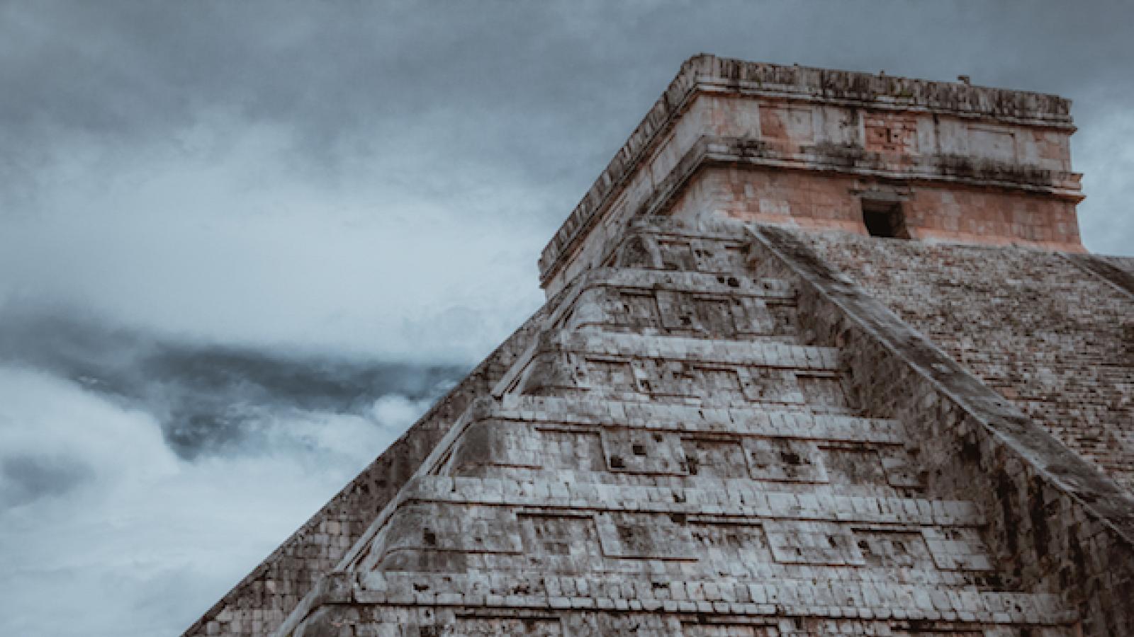 Photograph of top of Mayan pyramid