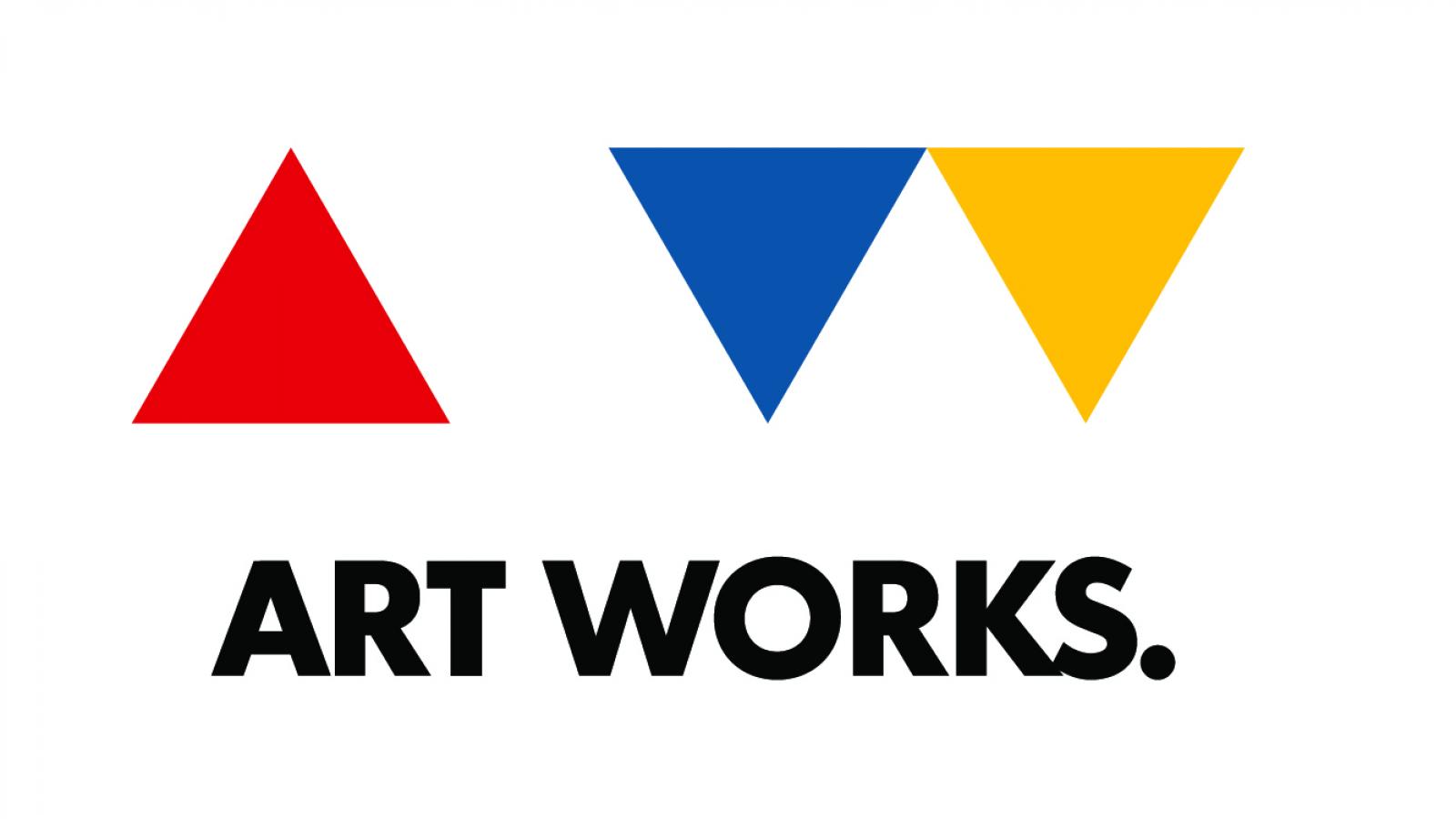 NEA logo. Three triangles in red, blue, and yellow with "Art Works." underneath.