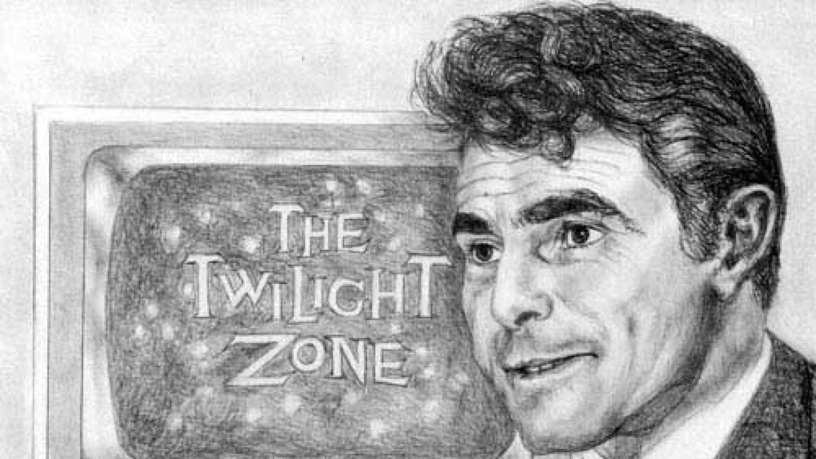 pencil drawing of Twilight Zone host Rod Serling