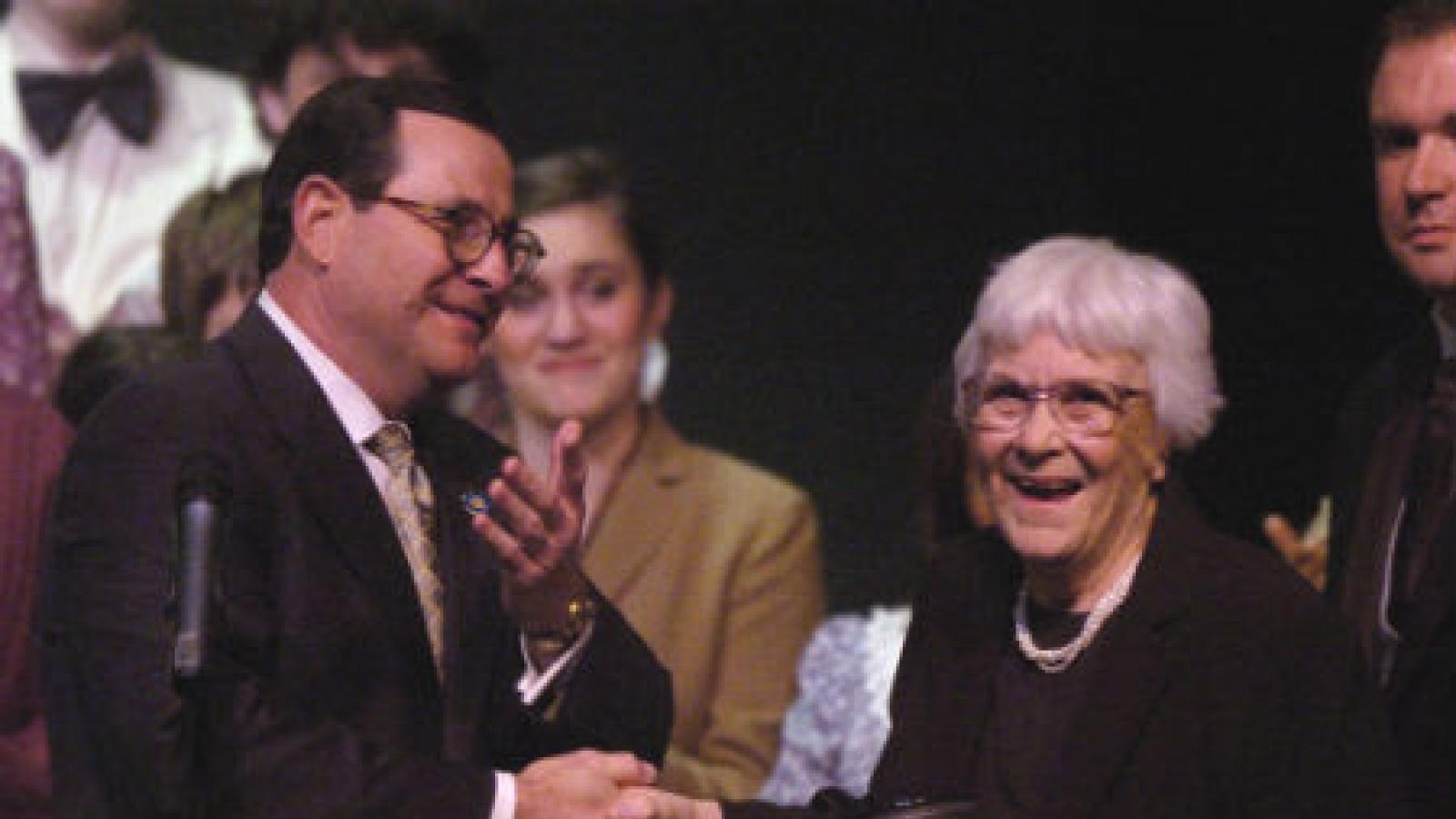 Albert B. Head presenting the Unity Vessel to Harper Lee