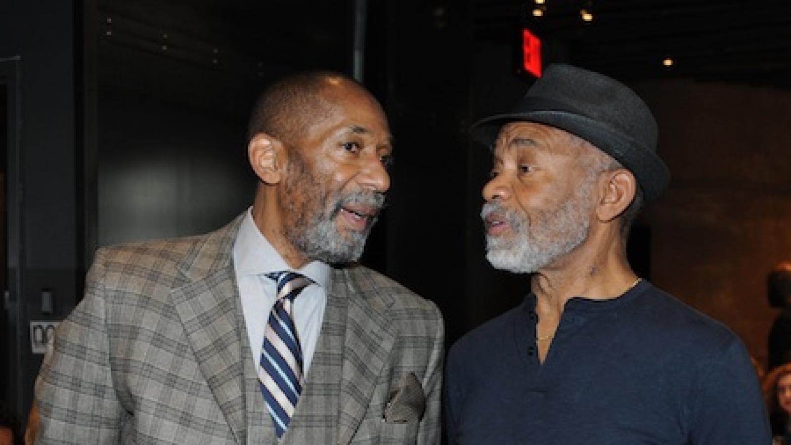 Ron Carter (left) chats with Hubert Laws at the 2011 NEA Jazz Masters luncheon in New York City in January 2011. Photo by Frank Stewart