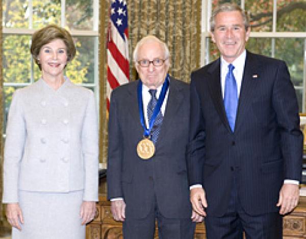President George W. Bush and Laura Bush with Leonard Garment
