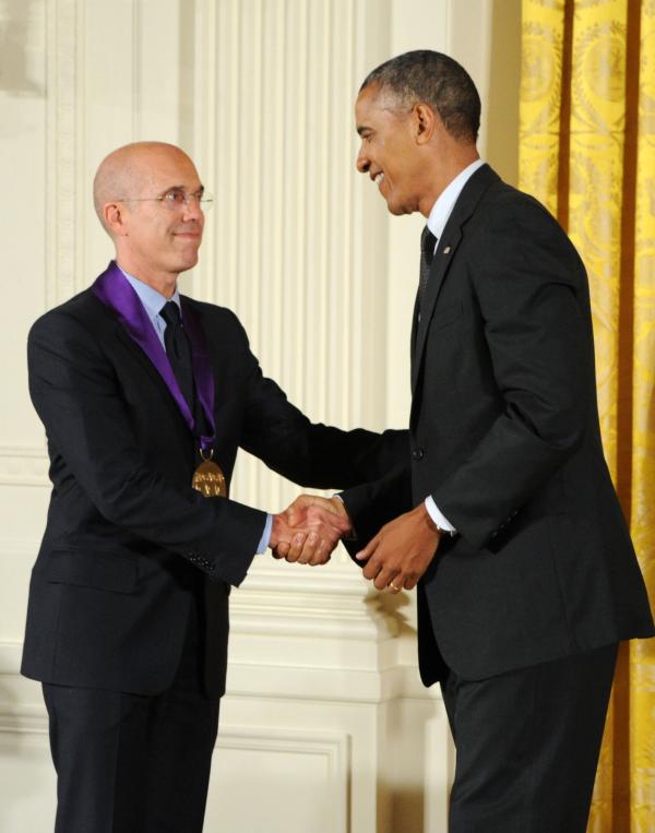 Jeffrey Katzenberg receiving an award from Barack Obama
