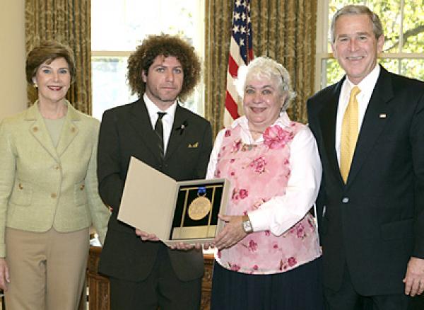 The President and First Lady with Ben and Sandra Jaffe in the Oval Office