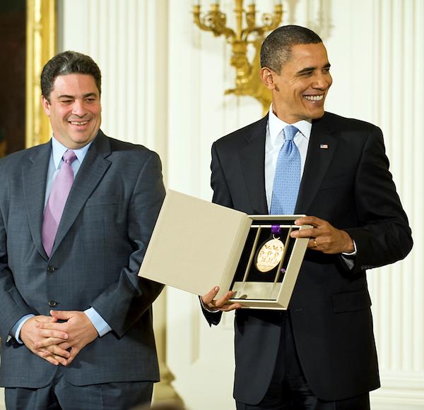 Accepting the 2009 National Medal of Arts on behalf of the Oberlin Conservatory of Music is Dean David Stull.