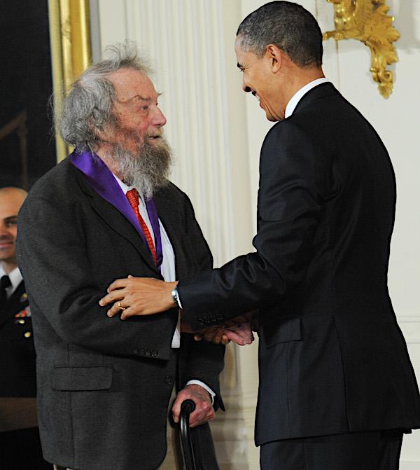 Poet Donald Hall receives the 2010 National Medal of Arts from President Barack Obama