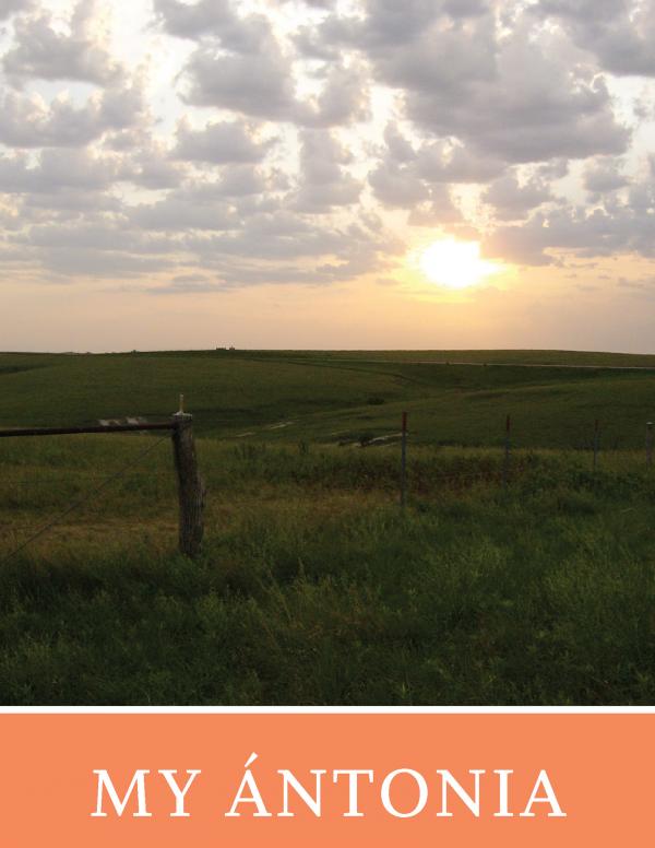 My Aontonia Cover. Sunrise photo of a farm field with title and author name underneath