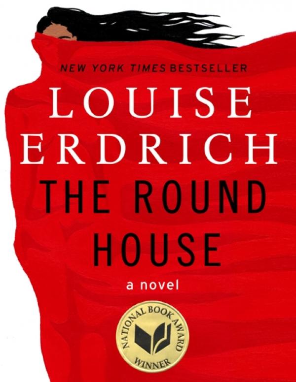 Book cover: author name in large white serif, title in black large sans serif, background a huge red field as a cape covering most of a woman except har face just above the eyes with streaming black hair