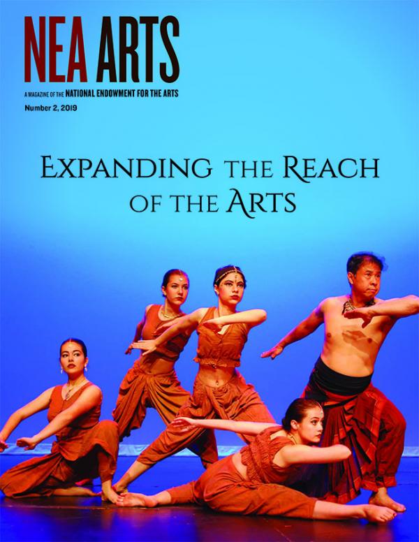 Classical Indian dancers perform on the cover of NEA Arts magazine