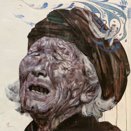 Painting of woman in anguish.
